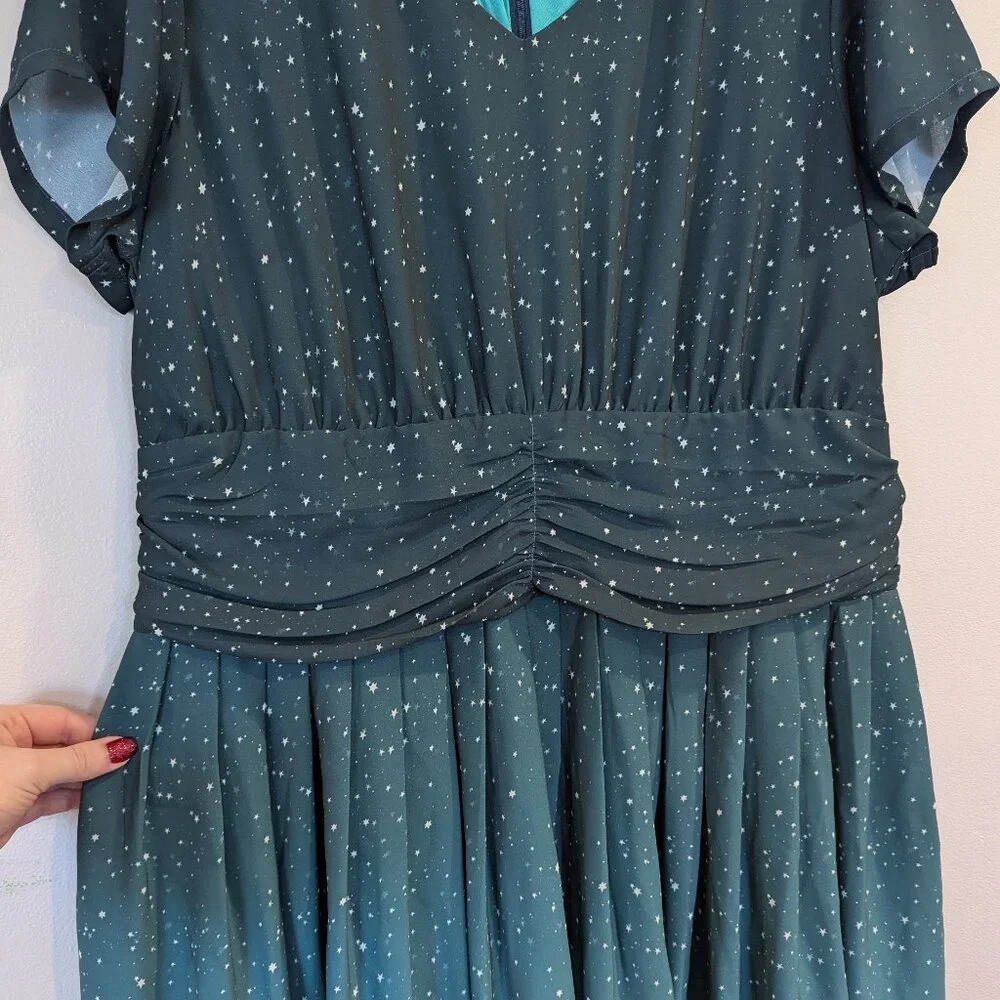 ESHAKTI Wayward Fancies Ombre Star Print Dress 1X-18W Crepe Pleated Empire Waist - Picture 5 of 11